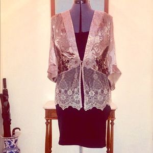 Lace, Silk, Metallic Cardigan Shawl Overcoat